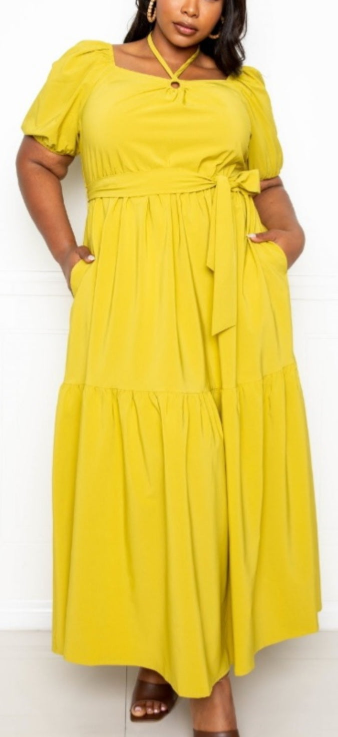 Halter Tie Maxi Dress (Mustard) 1x / Mustard
