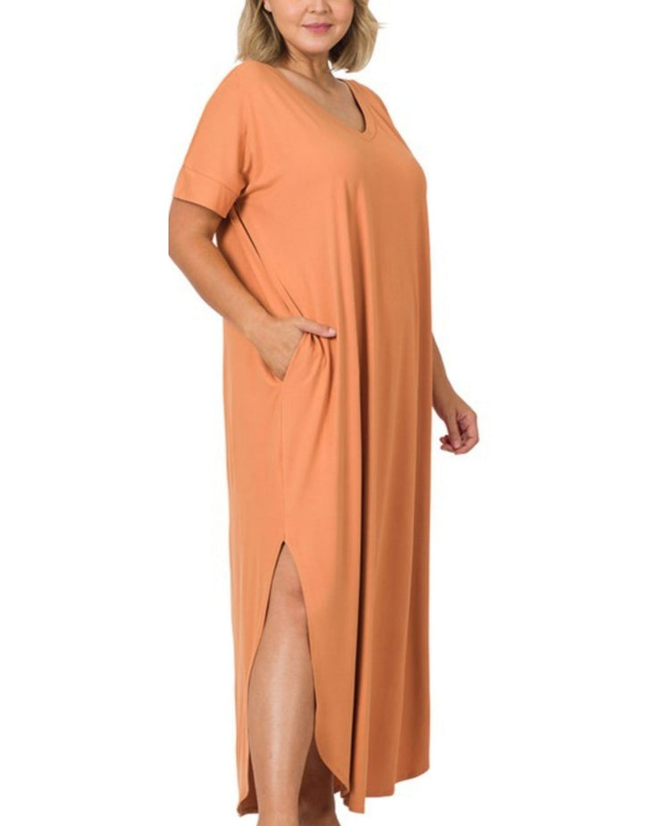 Brushed DTY V-Neck Maxi Dress (Butter Orange)
