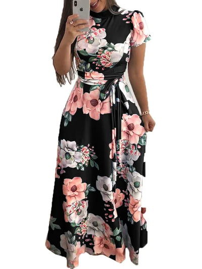 Flower Maxi Dress-Black