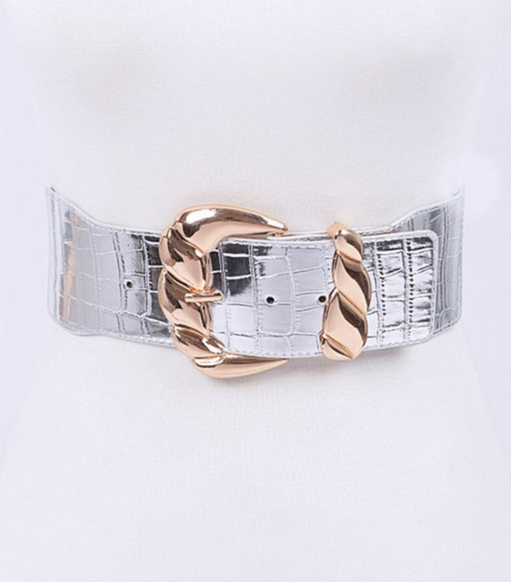 Croc Stretch Belt (Silver)