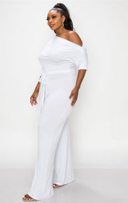 Plus Solid Wide-Legged Jumpsuit (White)