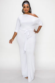 Plus Solid Wide-Legged Jumpsuit (White)