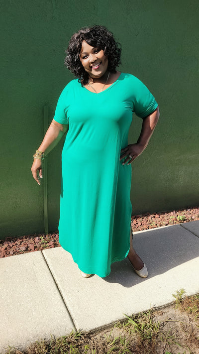 Brushed DTY V-Neck Maxi Dress (Forest Green)