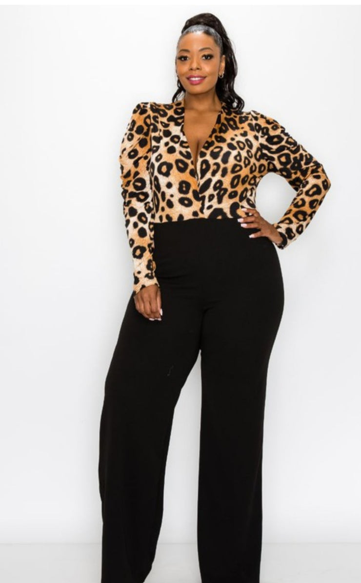 Animal Print Combination Jumpsuit