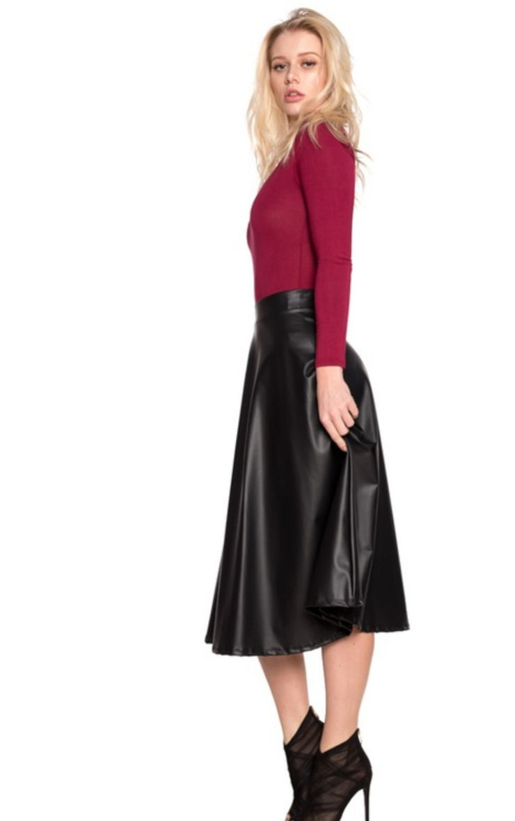 Flare Leather Skirt