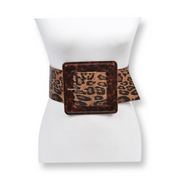Iconic Square Buckle Belt with Leopard Print