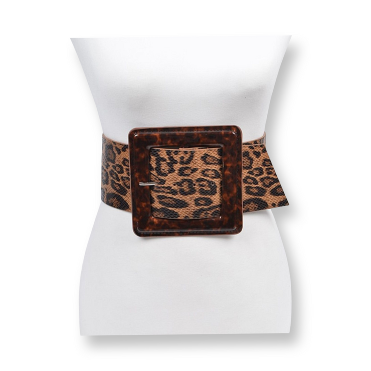 Iconic Square Buckle Belt with Leopard Print